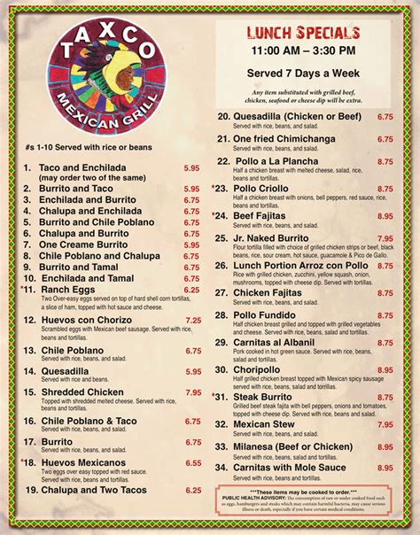 taxco mexican restaurant menu